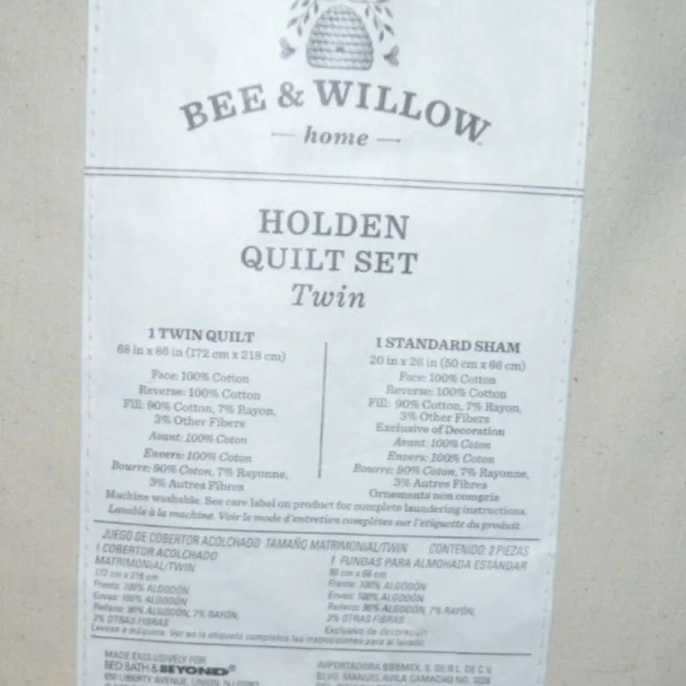 New In Package Bee & Willow Holden Twin Quilt Sham Set Reversible 100% Cotton